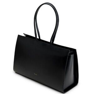 Poelle Carolyn Large Leather Tote Shoulder Bag in Black
